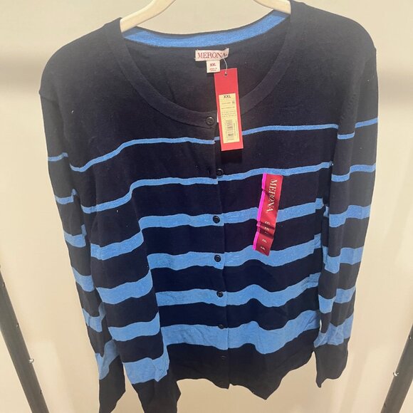 Stripe Pattern Navy Blue Sweater - Picture 1 of 6